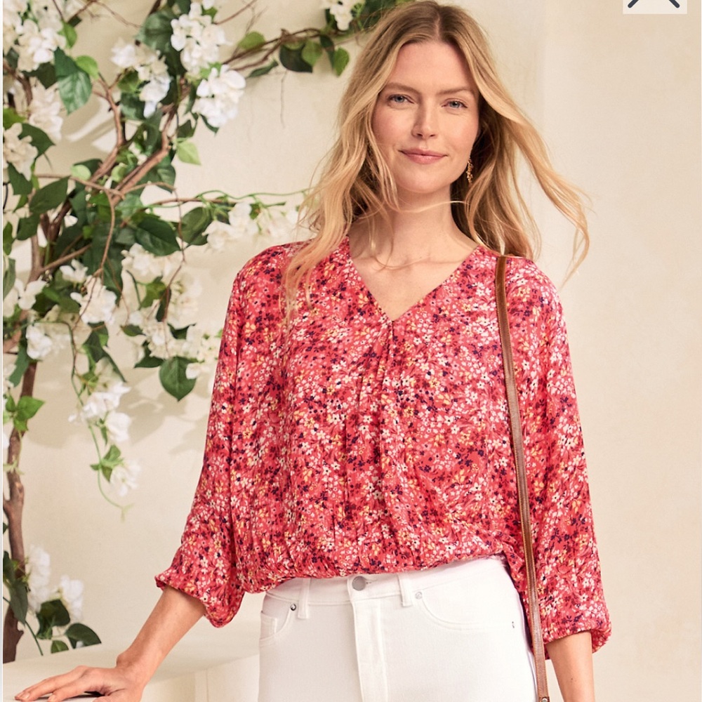 Garnet Hill ECOVERO Surplice Floral Top Hibiscus Mini Floral Size 10 NWT
